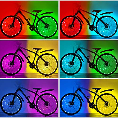 HOOMIL LED Bike Wheel Lights with Batteries 7 Colors in 1 Light Waterproof RGBW LED Bicycle Wheel Lights Ultra Bright Tire Spoke Light Bike Decorations Lights for Wheels (1-Tire Pack)