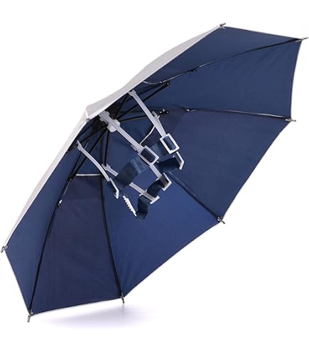 Lot de 2 chapeaux de parapluie imperméables pliants confortables anti-UV étanches portables mains libres pour la pêche en plein air, Gris, noir
