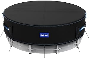 Holiwei 24 Ft Round Pool Cover with Reflective Strips, 420D Swimming Pool Cover for Above Ground Pools, Solar Cover with Drawstring and Ground Nails for Dustproof, UV Protected