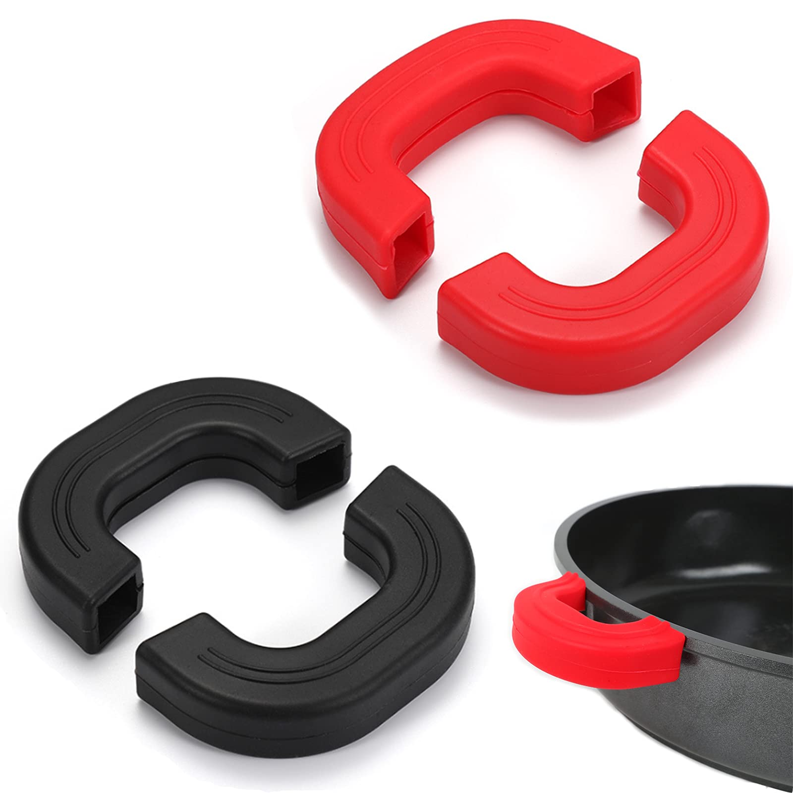 Kitchen Protection Cooking Finger 2 Pairs Pot Holders Pot Handle Heat Resistant Silicone Handle Holder Silicone Protect Finger Grip Hand Clip Cooking Pot Handle for Frying Pans Oven Trays Woks Pans