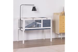 BIRASIL Wood Tortoise Enclosure with Adjustable Light Stand,2-Tier Habitat Reptile Cage with Swimming Area Feeding Area, Tortoises House for Small Animals Lizards Hamster (Gray/White)