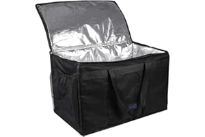 cherrboll Insulated Food Delivery Bag with Side Pockets, Thick Insulation, Commercial Thermal Carrier for Restaurant Catering or Food Transport - 23" x 14" x 15"