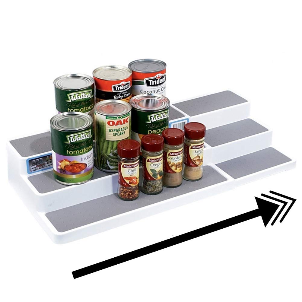 Spice Racks For Inside Cupboard, 3 Tier Expandable Spice Racks Free Standing, Non Slip Plastic Organiser For Kitchen, Pantry And Bathroom (3 Tier)