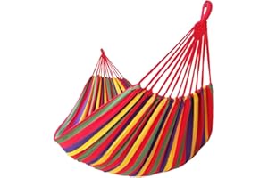 GOCAN Brazilian Double Hammock 2 Person Extra Large Canvas 250x160cm Total Length 350cm Load 500lb Cotton Hammock for Garden Outdoor and Indoor Rainbow(98 * 65'')