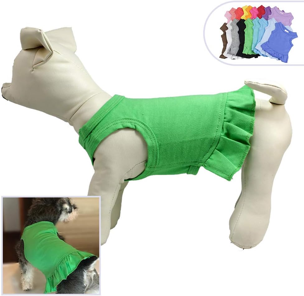 Pet Clothes Small Dog Clothing Blank Color Sport Dress T-Shirts Tee Dresses Tanks Top for Small Size Female Dogs Summer Spring Pet Costumes 100% Cotton (M, Green)