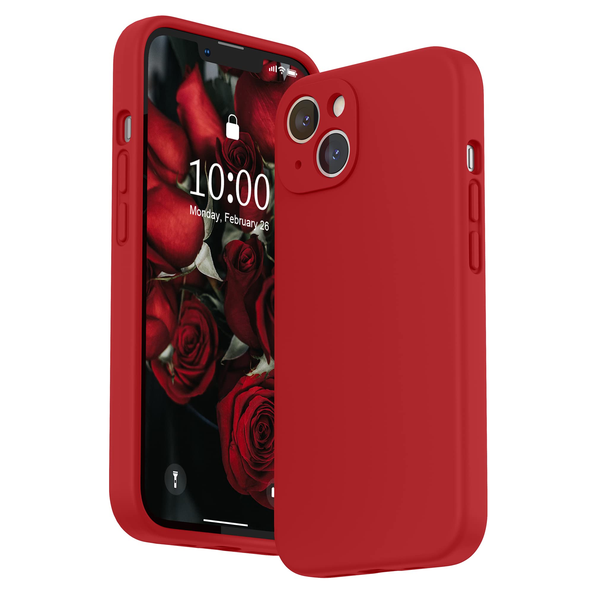 SURPHY Compatible with iPhone 13 Case with Screen Protector, Liquid Silicone Protection for Each Lens Shockproof Thickened Rubber Cover for iPhone 13 6.1 inch 2021, Red — image 1