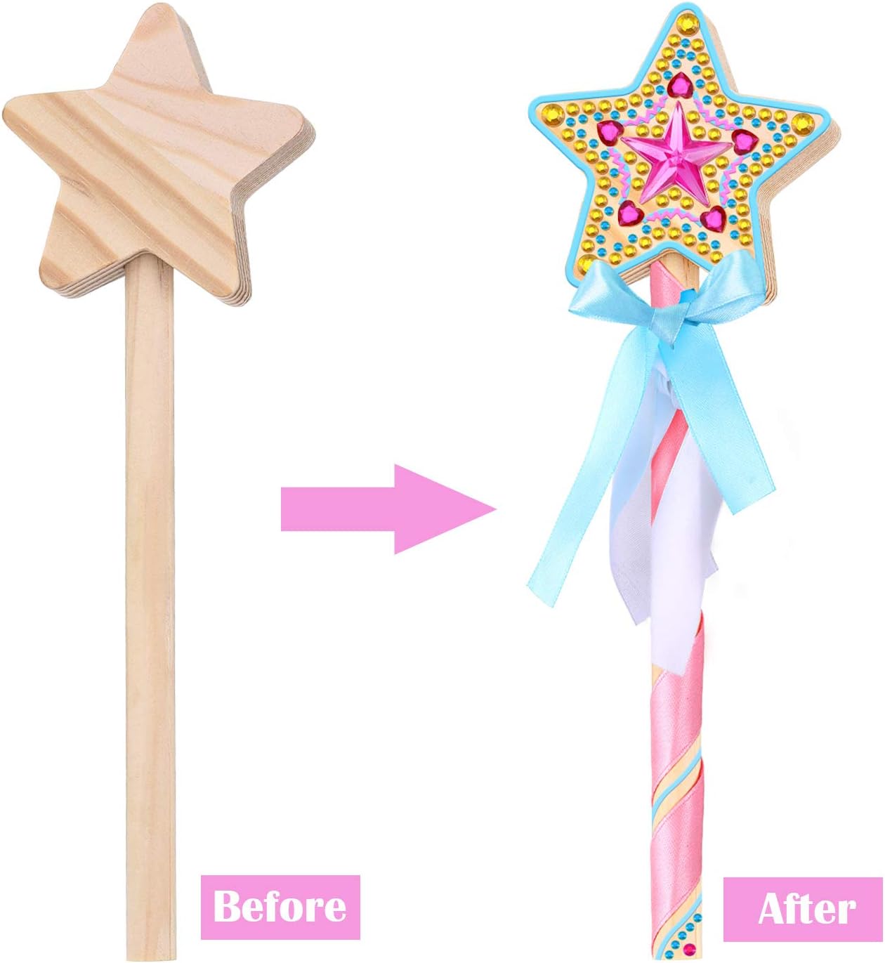 24 Pieces Make Your Own Princess Wand Craft Kit Includes 2 Wooden Star Wands 6 Glitter Glues