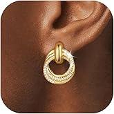 Gold Knot Earrings Dangle Drop Earrings for Women 14K Gold Chunky Rhinestone Hoop Statement Earring Trendy Gifts for Women Jewelry