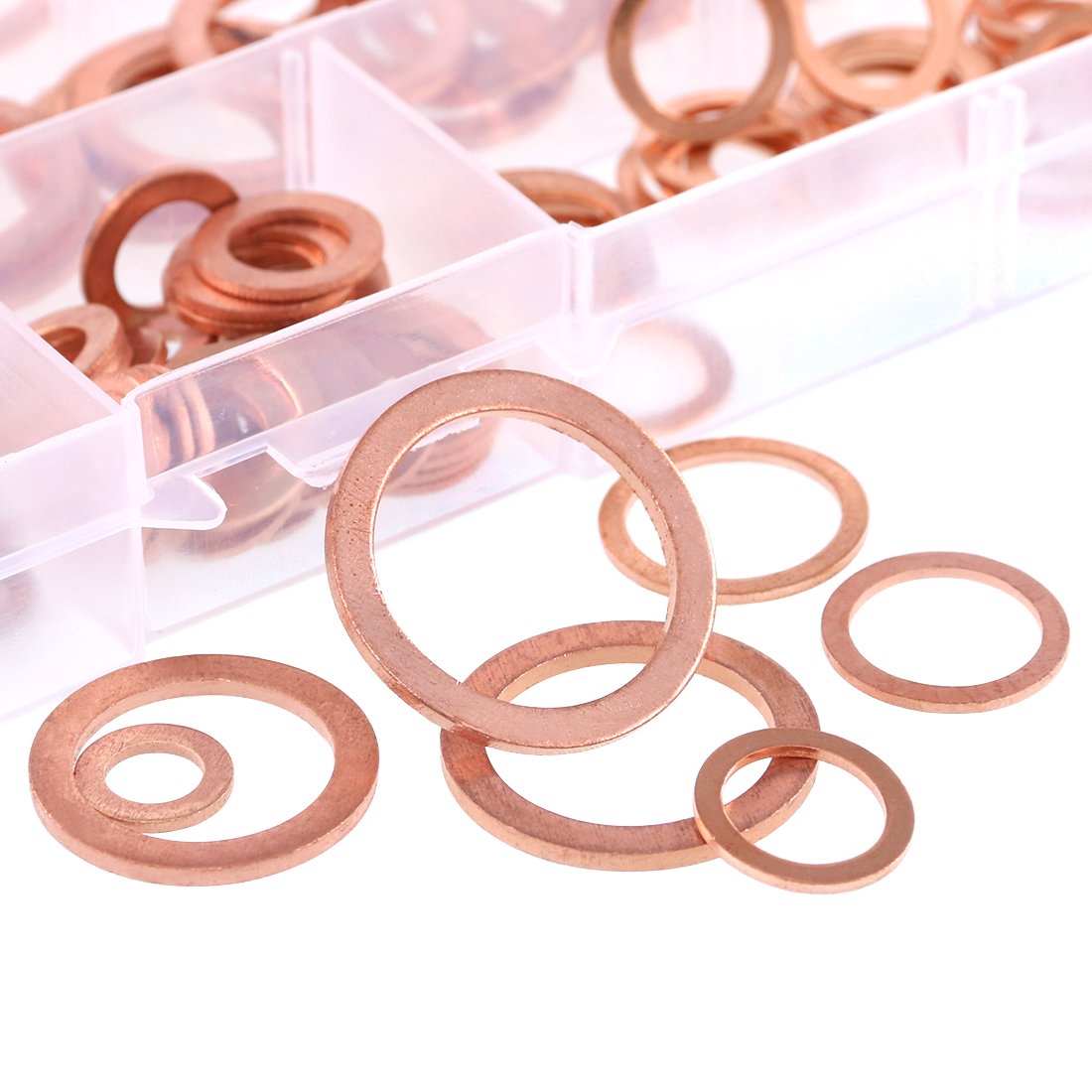 Glarks 165Pcs Metric Flat Ring Copper Sealing Washers Assortment Set - 8 Sizes of M6 M8 M10 M12 M14 M16 M18 M20 - Image 4