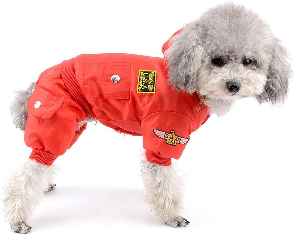 Pegasus SELMAI Waterproof Dog Snowsuit Fleece Lined Puppy Winter Coat Jacket Hooded Jumpsuit Windproof Padded Hoodie for Small Pet Cat Girl Boy Yorkie Chihuahua Clothes Apparel Outfit Red M - Image 3