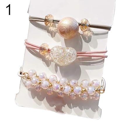 Little Finger 3pcs Set Sweet Heart Ball Beaded Hair Ties Hair