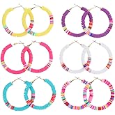 LIFKOME 6 Pairs Bohemian Colorful Soft Polymer Clay Hoop Earrings Lightweight Open Circle Jewelry for Women