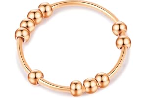 SERYNOW Gold Silver Fidget Ring Anxiety Rings for Women, Anxiety Relief Rings Size 5-10 Beads Fidget Spinner Anxiety Ring for Girls Men