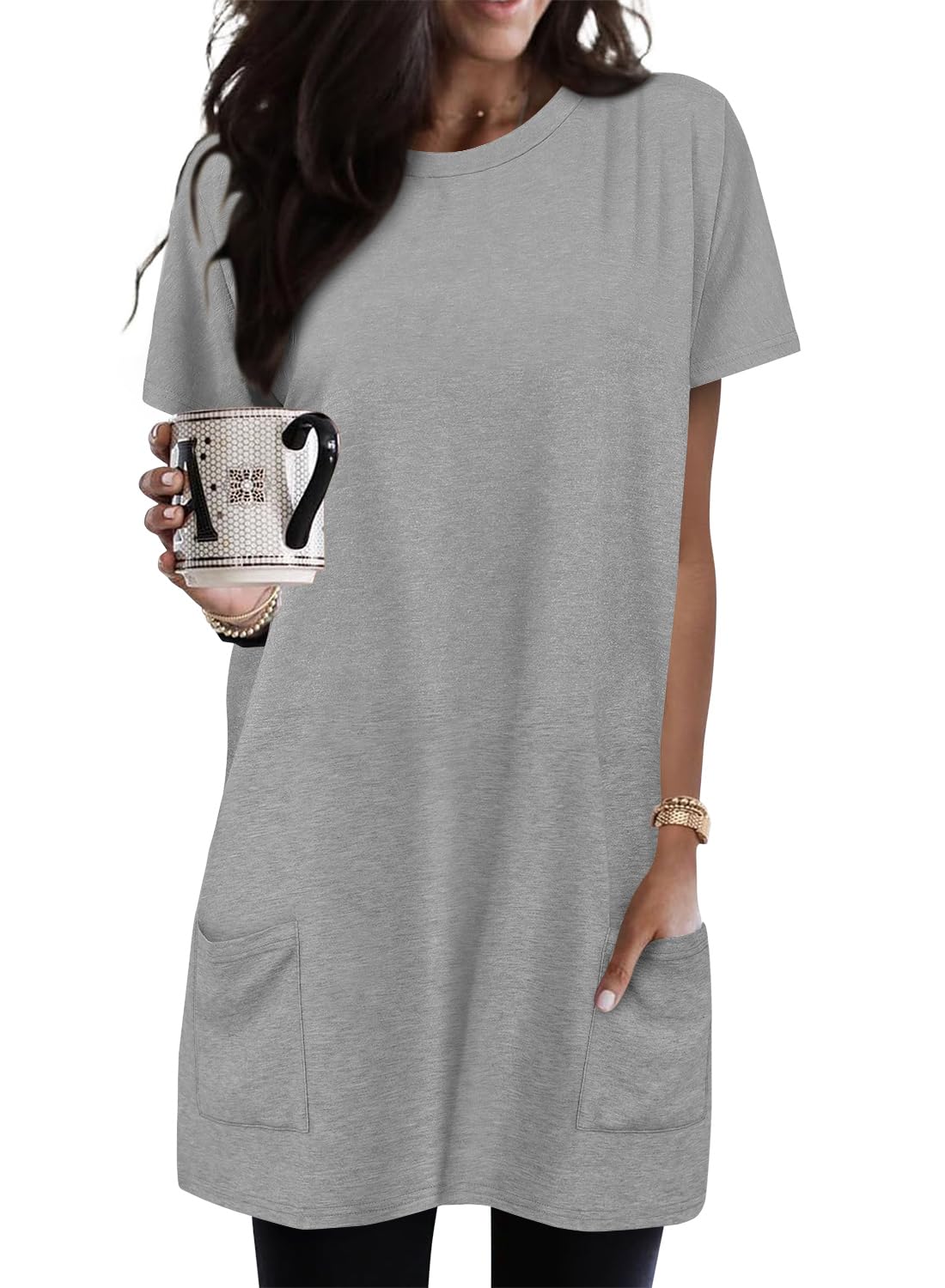 KISSMODA Womens Summer Tunic Tops for Leggings Casual Short Sleeve Long ...