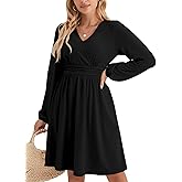 Vaelux Womens Dresses 2026 Spring Summer Wrap V-Neck Long Sleeve Empire Waist Mini Dress