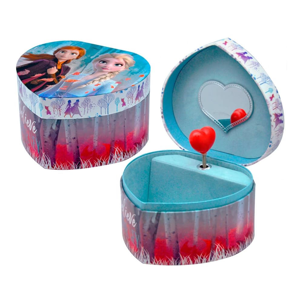 CARTOON Disney Frozen II Elsa and Anna Music Box Heart Jewellery Box 14.8 x 13.5 x 8.6 cm