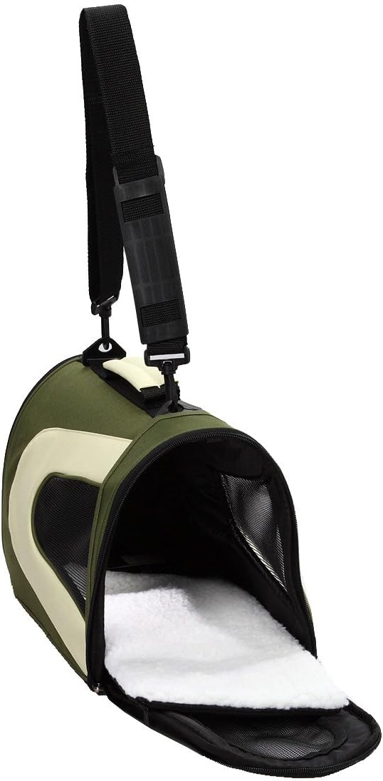 PET LIFE Airline Approved Collapsible Zippered Folding Sporty Mesh Travel Fashion Pet Dog Carrier Crate, Large, Green & Khaki : Pet Supplies