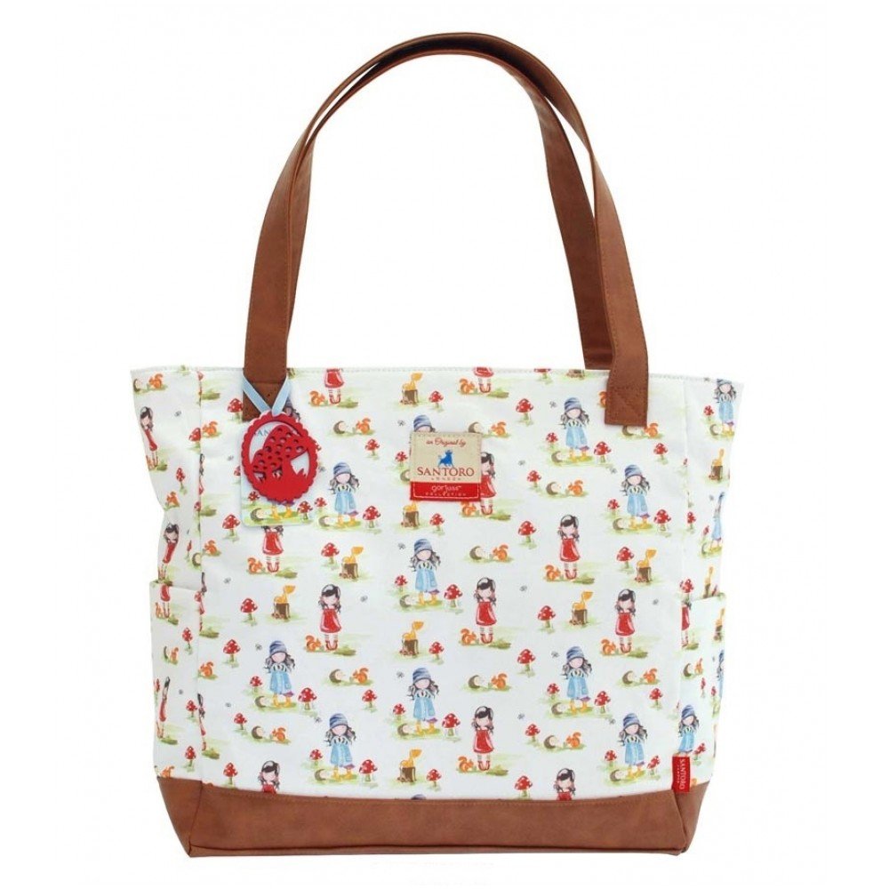 SANTORO Handbag, Canvas, White, Toadstools Pattern, Unisex-Youth, 32.0 cm (height) x 15.0 cm (length) x 34.0 cm (width)