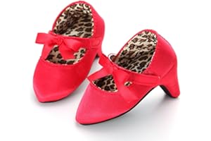 THISNESS Infant Baby Girls High Heels Shoes Soft Sole Non Slip Mary Jane with Bownot Toddler First Walkers Princess Shoes