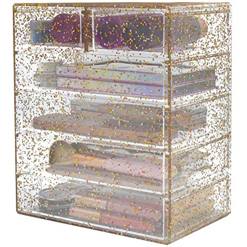 image for Sorbus Glitter Cosmetic Makeup and Jewelry Storage Case Rose Gold Disp