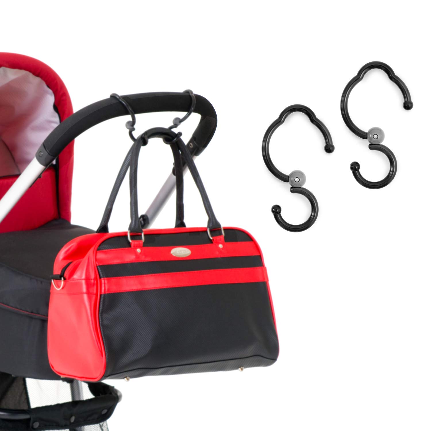 Hauck Hook Me Kinderwagen Karabiner Haken, für Handtaschen, Kinderwagen Taschenhaken, Anhänger für Kinderwagen, Universalhaken, 2 Stück