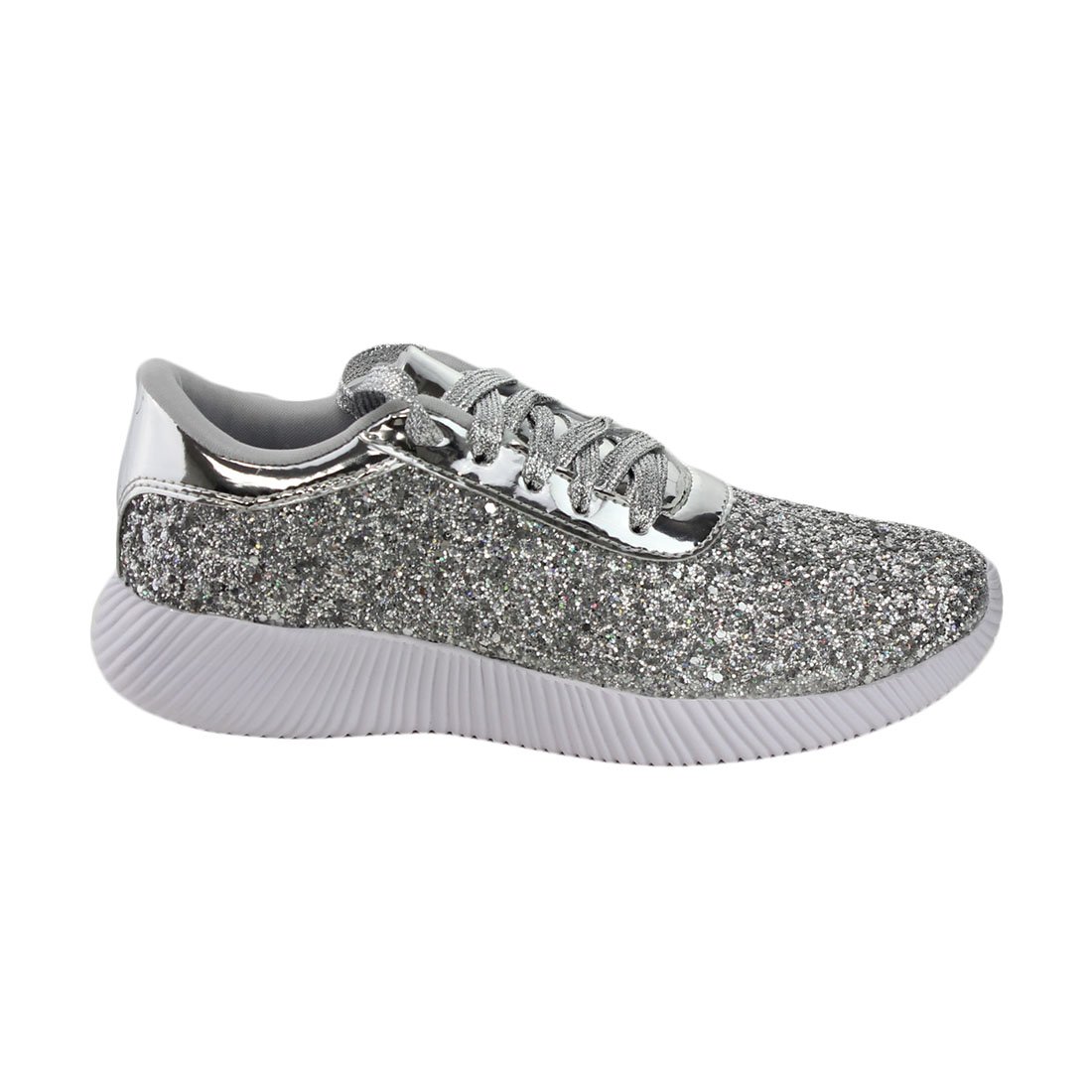 FOREVER FP13 Women's Sparkling Glitter Lace Up Fashion Street Sneakers, Color:Silver, Size:6 - Image 3
