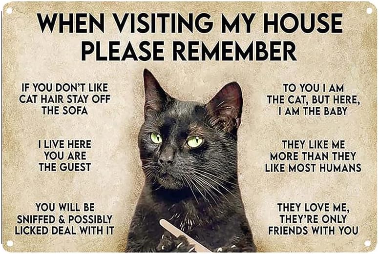 Wall Décor - When Visiting My House Please Remember Wall Decoration - Cat's Metal Signs Artwork - Original Vintage Design Tin Metal Wall Art Print Poster - Thick Tinplate Wall Decoration Signs