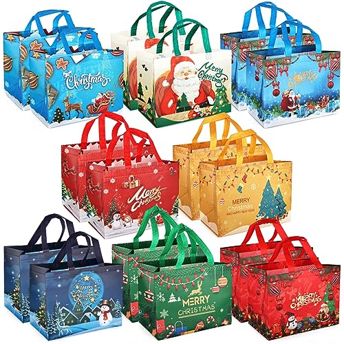 PARSUP Christmas Gift Bags, Multifunctional Non-Woven Tote Treat Christmas Bags with Handles for Gifts Wrapping Shopping, Xmas Party Supplies