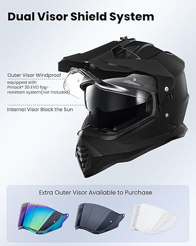 ILM Dual Sport Adventure Motorcycle Helmet with Pinlock Compatible