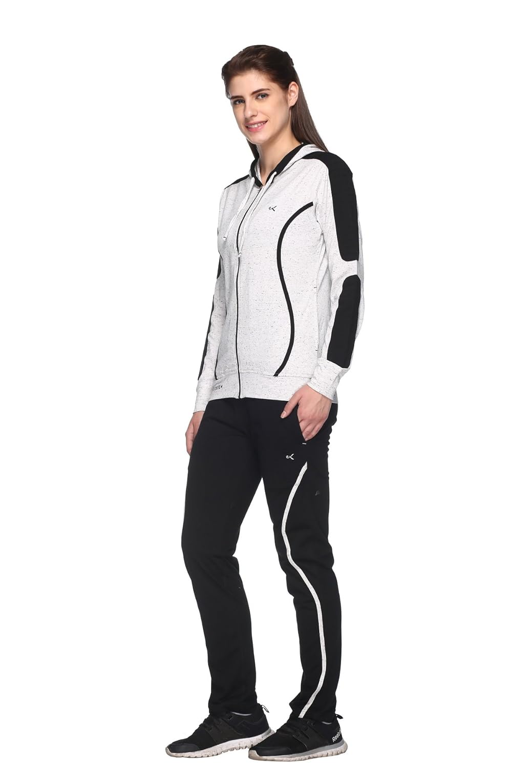 ex10sive women's front zipper cotton blended active wear top and bottom set