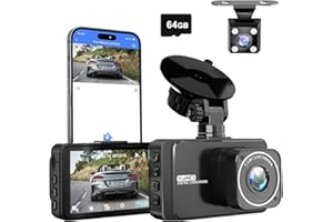 DELLFY Dash Cam Front and Rear,2K Dash Camera for Cars,WiFi App View Playback+Equipped with 64GB SD Card,Car Camera F2.5 Super Aperture Night Vision,G-Sensor,24-Hour Parking Monitoring.