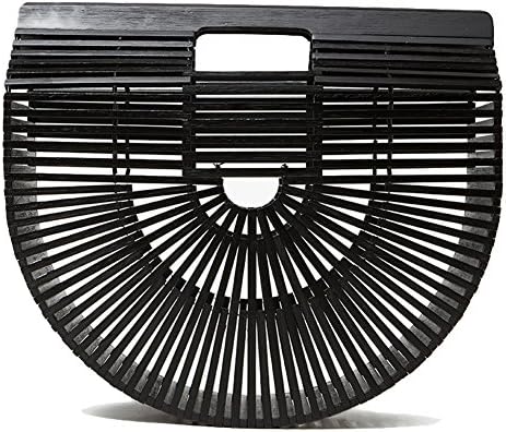 VM FASHION KISS Womens Bamboo Products Half Moon bag Bamboo Hollow Stitching Handbag Beach bag Ladies