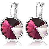 Austrian Crystals Round Drop Leverback Earrings for Women 14K Gold Plated Hypoallergenic Hoop Earrings