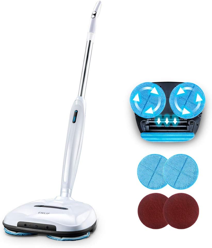 ENLiF Electric mop, Cordless Electric Spin mop and Sweeper 2 in 1, Hardwood Floor Cleaner with Built-in 440 ml Water Tank, polishing Machine with Headlight and Sprayer, Powerful Cleaning and waxing