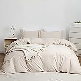 OAITE 100% Washed Cotton Duvet Cover King Size Soft Breathable Durable Bedding with Zipper Closure & 8 Corner Ties- 3 Pieces Plain Simple Duvet Cover Set,2 Pillow Shams,1 Duvet Cover(104"x90")
