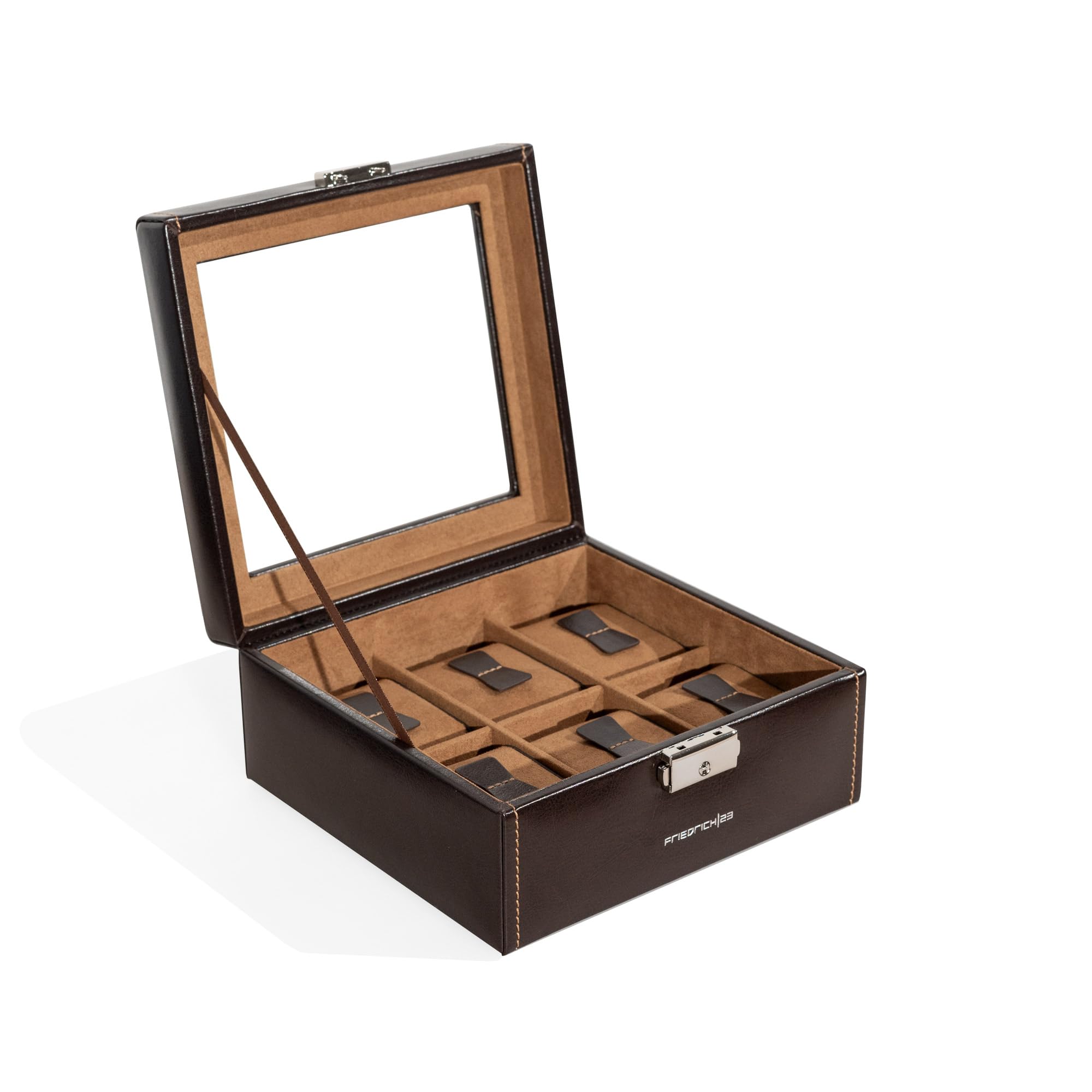Friedrich|23 Unisex Watch Boxes with Glass Lid for 6 Watches, Plastic, Brown 20085-3