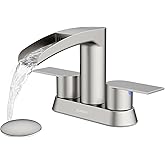 Bathroom Sink Faucet for 3 Hole, Hurran 4 Inch Bathroom Faucets with Pop-up Drain, Stainless Steel 2-Handle Waterfall Faucet for Sink, Brushed Nickel