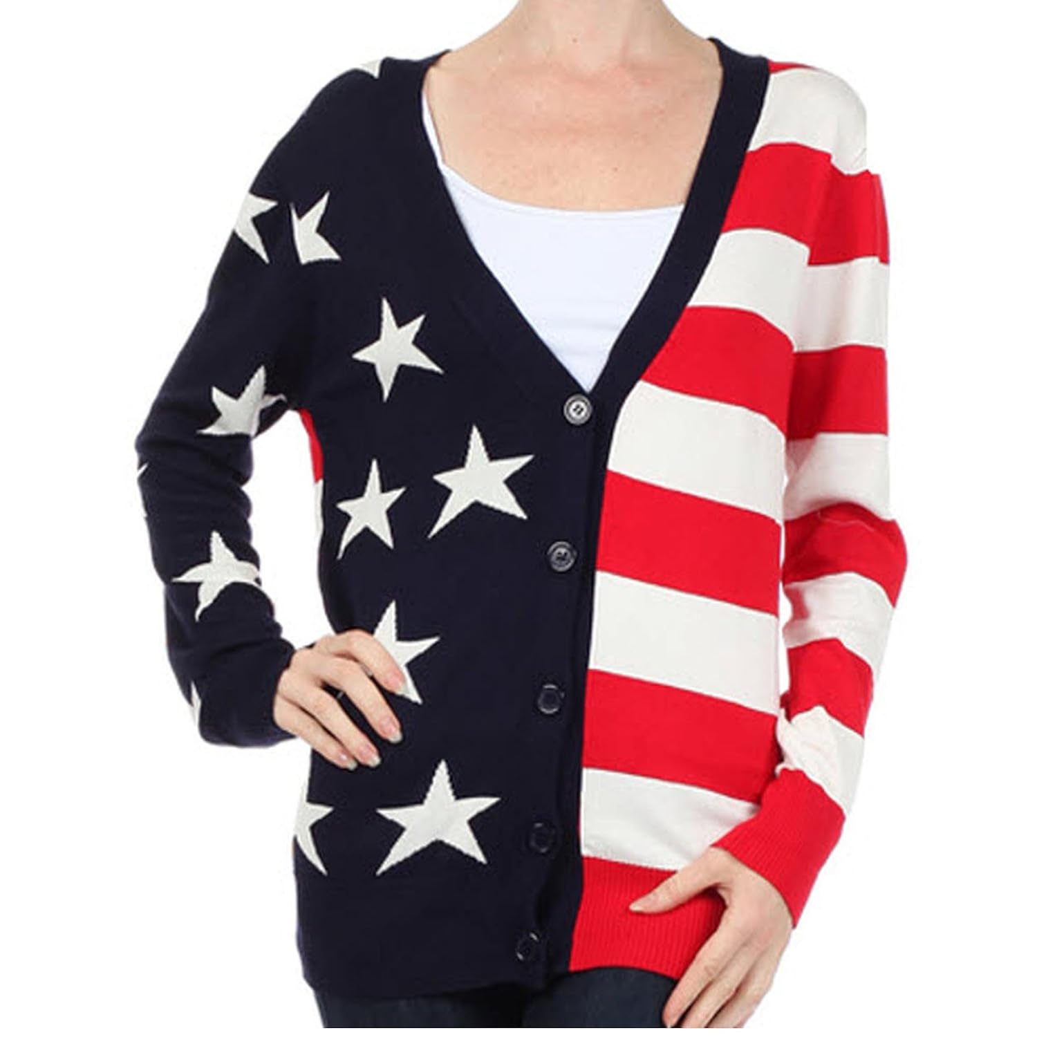 Ladies American Flag Cardigan Sweater (Medium) at Amazon Women’s Clothing store