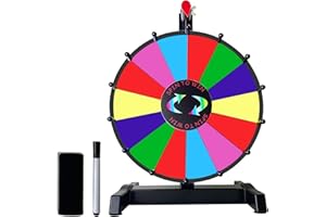 Bejudud 12 Inch Prize Wheel, Spinning Wheel of Fortune with Dry Erase Markers and Eraser, 14 Slots Color Roulette Wheel, Tabletop Spin The Wheel for Carnival, Trade Show