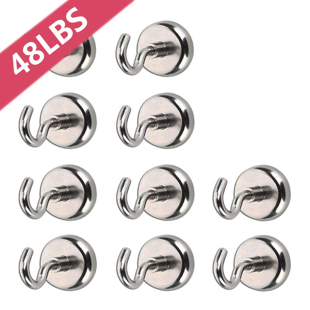 iRoundy 4 Stück Mini Super Starker Magnethaken für Tasche Reinigungstuch Schlüssel Handtücher Halter, 25 mm-holds bis 22 kg - Kraftvolle Neodym Magnet Halterung Haken, für Küche Badezimmer