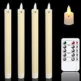 salipt Flammenlose elfenbeinfarbene Spitzkerzen, flackernd mit Timer und 10-Tasten-Fernbedienung, batteriebetrieben, 3D-Docht