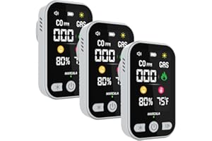 Marcala 3-Pack 4-in-1 Natural Gas & Carbon Monoxide Detectors Portable | Travel Carbon Monoxide Detector | Wall Plug-in & Built-in Backup Battery for Power Outages | Temp, Humidity, Gas & CO Alarms