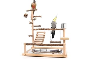 RoseFlower Parrots Bird Wooden Playstand, Birdcage Playground Play Gym Parakeet Playpen Ladder with Feeder Cup and Tray, Bird Toys Swing Exercise Toy #2
