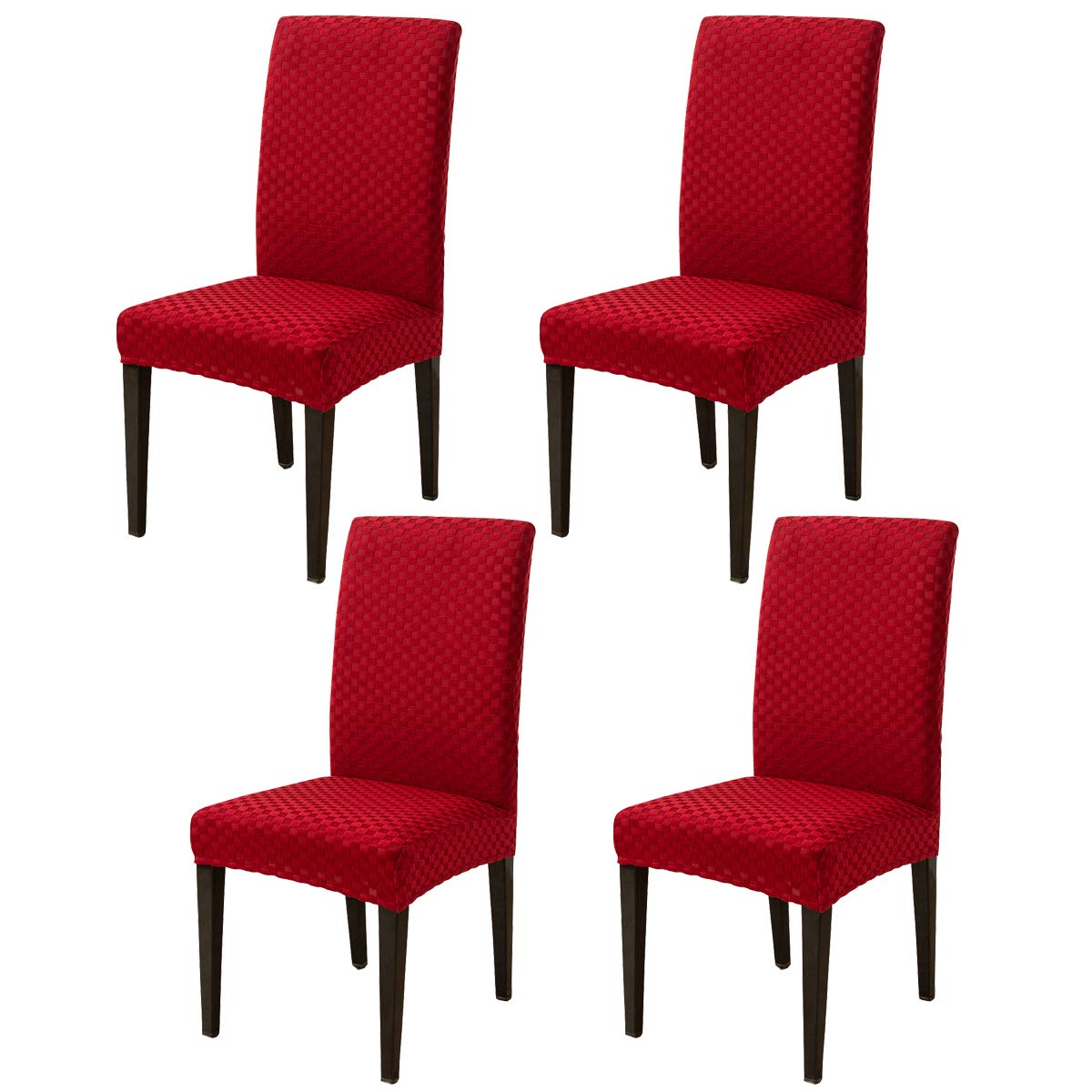 ele ELEOPTION Stretch Jacquard Chair Covers for Dining Chairs Removable Washable Dining Chair Covers Spandex Elastic Chair Slipcovers for Dining Room, Hotel, Kitchen, Ceremony (Burgundy, Set of 4)