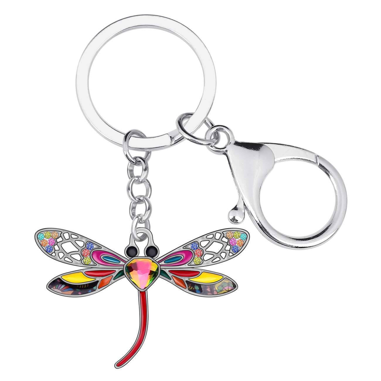 NEWEI Enamel Dragonfly Keychain Keyrings for Women Girls Purse Bag Charms (Multicolor)