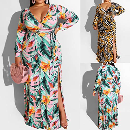 Witspace Fashion Women Plus Size Sexy Print Frenulum Sashes Loose Long Sleeve Long Dress - Thumbnail 3