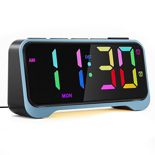 RGB Digital Alarm Clock for Kids Teens, Loud Alarm Clock for Heavy Sleepers Adults with 6.5" LED Display, Dual Alarm Clocks for Bedrooms, Week Display, USB Charger, Night Light, Adjustable Brightness