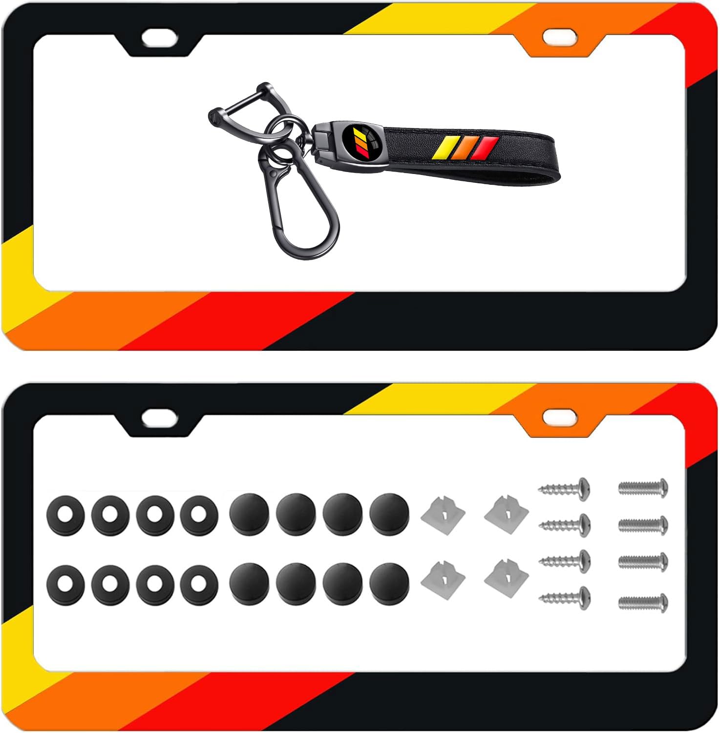 Photo 1 of 2 Pack Tri-Color License Plate Frame for Toyota, Front Back License Plate Cover, License Plate Bracket Holder Rust-Proof Rattle-Proof Weather-Proof for US CA Standard Car & 1Pcs Tri-Color Key Chain
