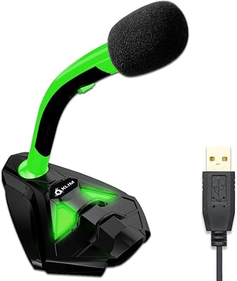 ™ Voice Micrófono USB con Base para Ordenador - Micro de Escritorio, Micrófono para Jugadores - Verde y Negro - Nueva Versión