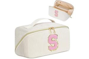 DTBG Personalized Cosmetic Bag, Inital Preppy Stuff Bag Valentine's Day Gift Large Capacity Travel Makeup Bag Pouch Cute Quilted Makeup Bag Birthday Gifts for Women, Friend, Wife - S